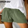 IHUASU Women's Casual Loose Elastic Waist Plus Size Shorts with Pockets Trousers