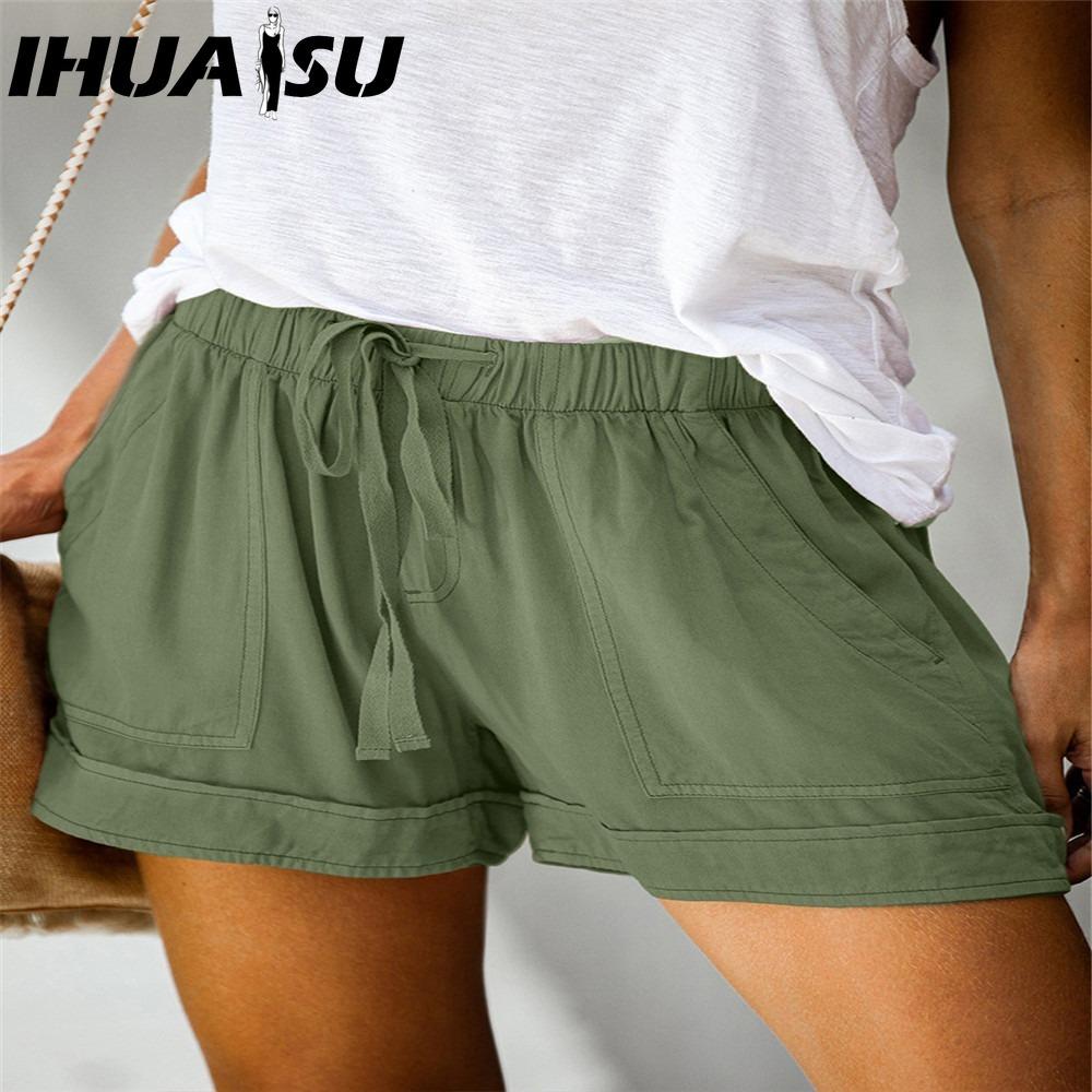 IHUASU Women's Casual Loose Elastic Waist Plus Size Shorts with Pockets Trousers