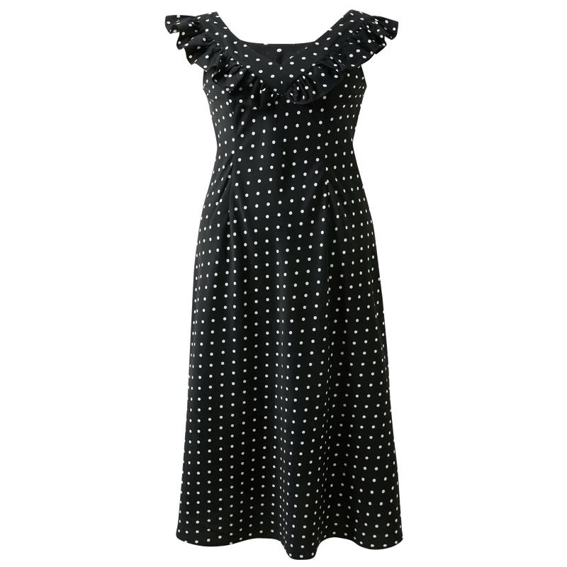 Sancai 2026 Spring French Retro Polka Dot V-Neck A-Line Long Dress XL