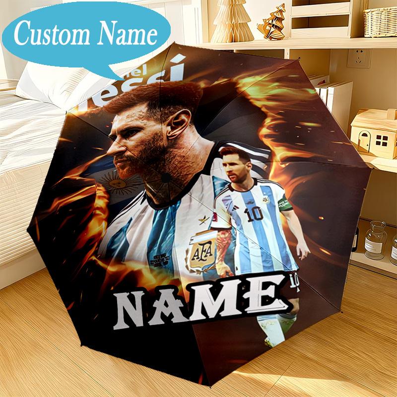 Custom Name Umbrella Messi's Fiery Legacy Umbrella 8-Frame for Travel, Camping, Casual Lightweight Portable, Essential for Family Gifts