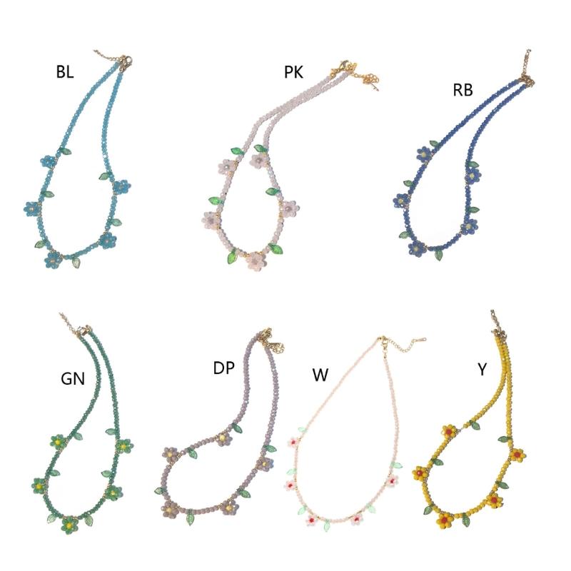 Flower Beaded Necklace Flower Pendant Necklace Chain Necklace Bead Necklace Party Accessories Gift for Women Girlfriends