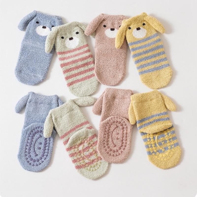 1 Pair Warm Infant Walking Socks Nonslip Bottom Cute Puppy Pattern Cosy Footwear For Cold Weather 0 to 3 Years