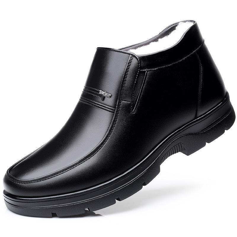 Cotton Shoes Men's Genuine Leather Winter Warm Velvet Beef Tendon Soles Middle-aged and Elderly Father Winter Wool Non-slip Men's Cotton Leather Shoes