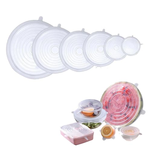DFsucces Silicone Lids, Pack of 6, Food Wrap, Airtight, Cold and Heat Resistant, Reusable, for Kitchen Cooking and Food Storage