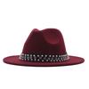 European and American Style Spring and Autumn Winter Imitation Felt Big Edge Hat British Retro Woolen Top Hat Women's Pearl Rhinestone Ribbon Jazz Hat