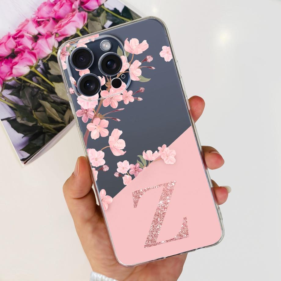 For iPhone 15 Pro Max Case iPhone 15 Plus 15 Pro Back Cover Transparent Soft TPU Letter A TO Z Capa For Apple iPhone15 15Pro Bag