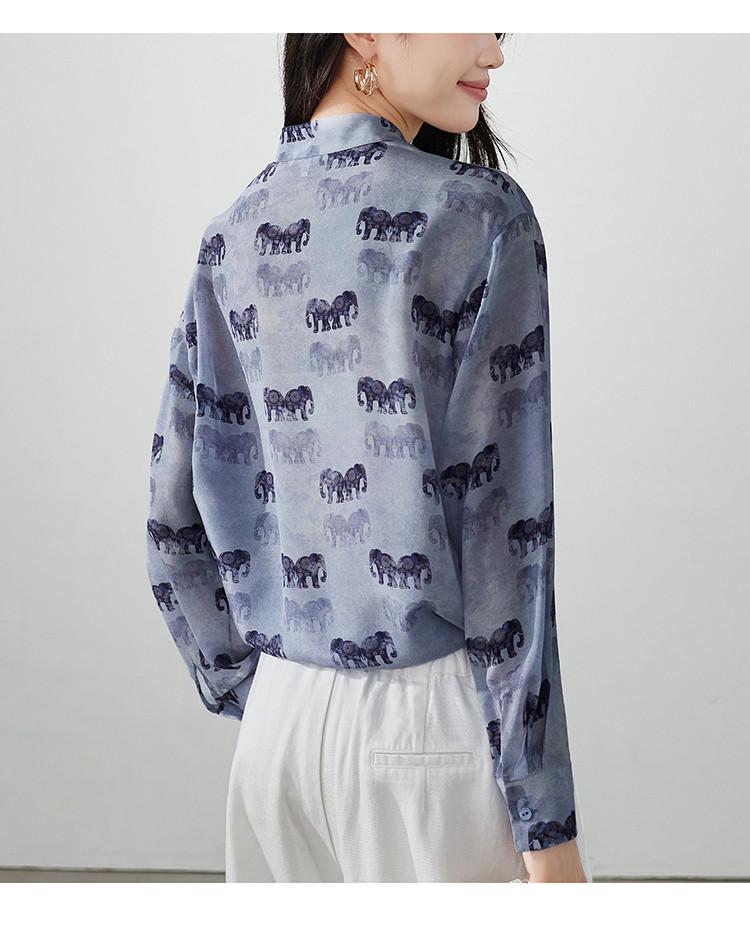 100% mulberry silk printed shirt for women, 2026 spring fashion commuting versatile long sleeved silk shirt