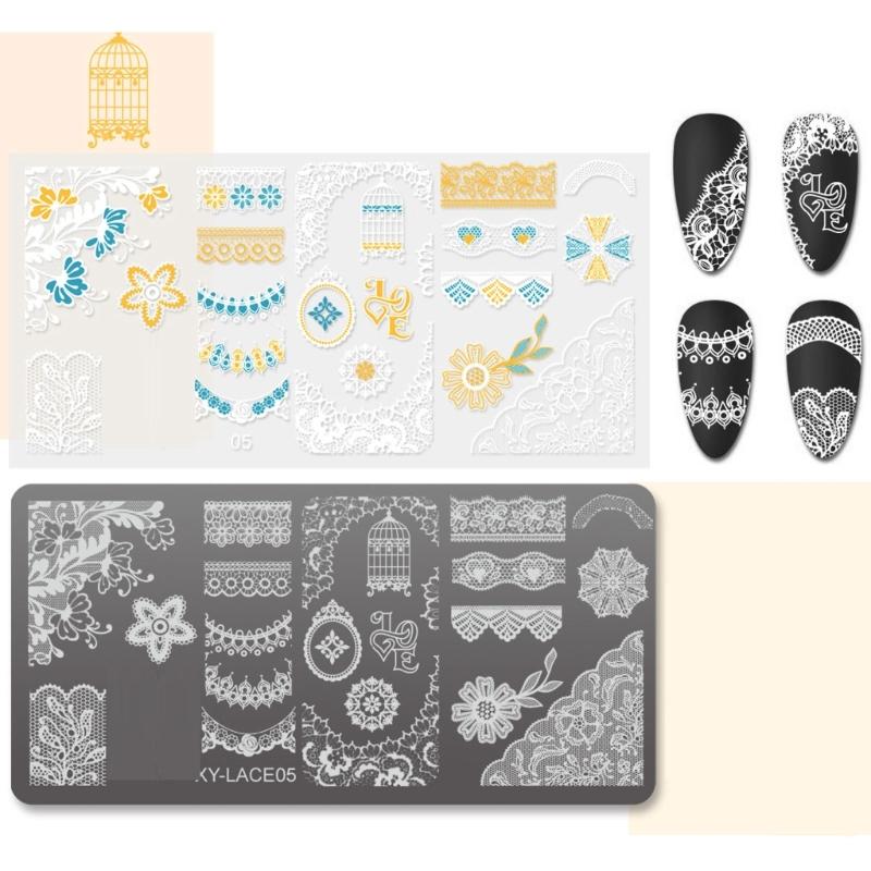 6PCS Rectangle Nail Stamping Plates Kit with Floral and Geometric Patterns for Creative Nail Art Manicure Tools