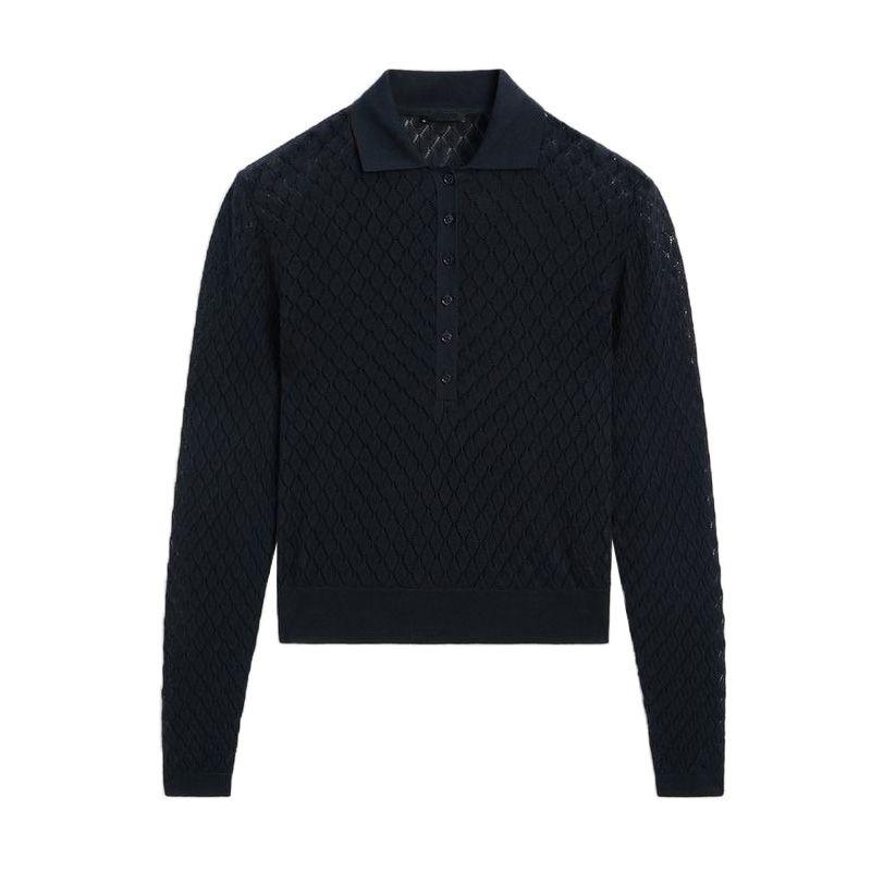 MD Spring New Women's Clothing Casual Laid-Back Style Cut Out Cotton Polo Shirt Collar Knitting Long Sleeves T-shirt 6297682