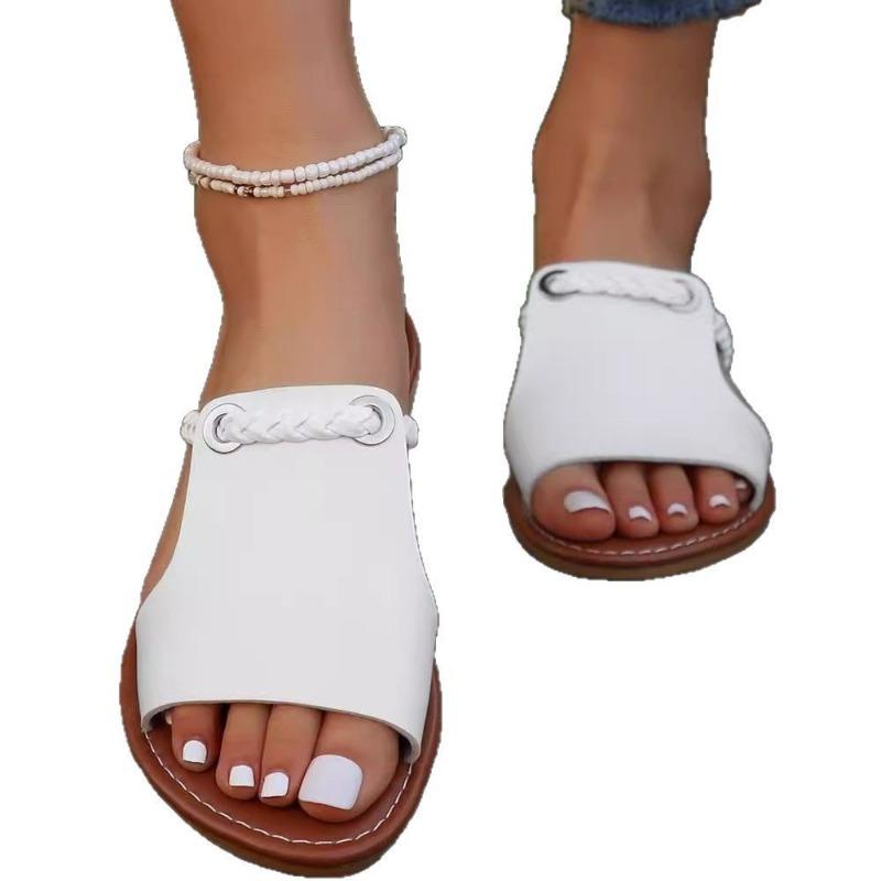 Large size summer new slippers women's solid color woven simple daily beach women's slippers