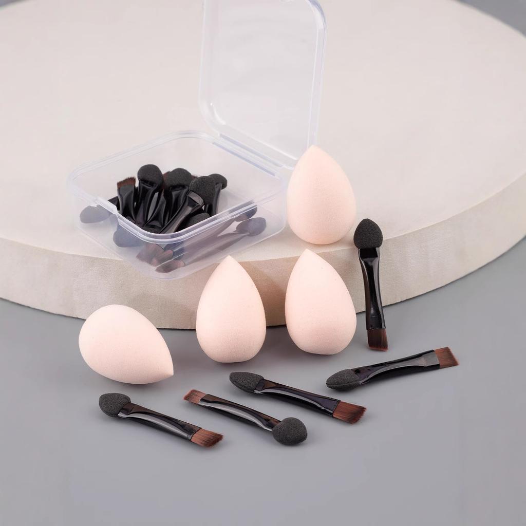 Mini short eyeshadow brush, makeup brush dual-purpose, concealer brush short sponge eyeshadow stick + 4 mini beauty blenders