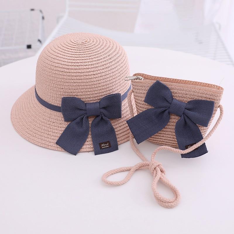 Kids Sun Hat Girls Summer New Straw Bag Cap Set Baby Travel Sun Protection Beach Hats Sun Fisherman Hat For Child