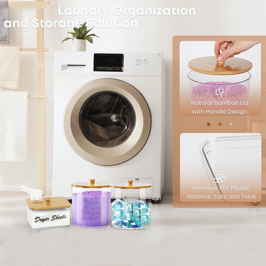 Laundry Powder Container Storage Box Dryer Sheet Holder, Large Plastic Laundry Room Organization and Storage Jars with Lids