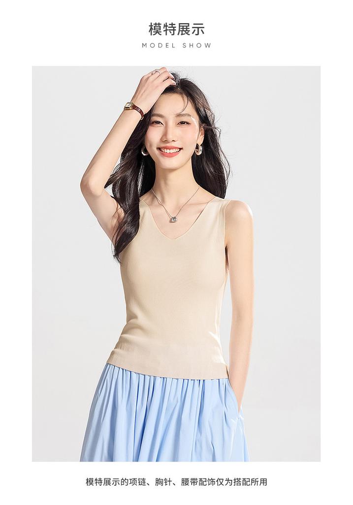 Inner sleeveless ice silk knitted base T-shirt, camisole vest, women's outerwear T-shirt, air-conditioned top, casual summer