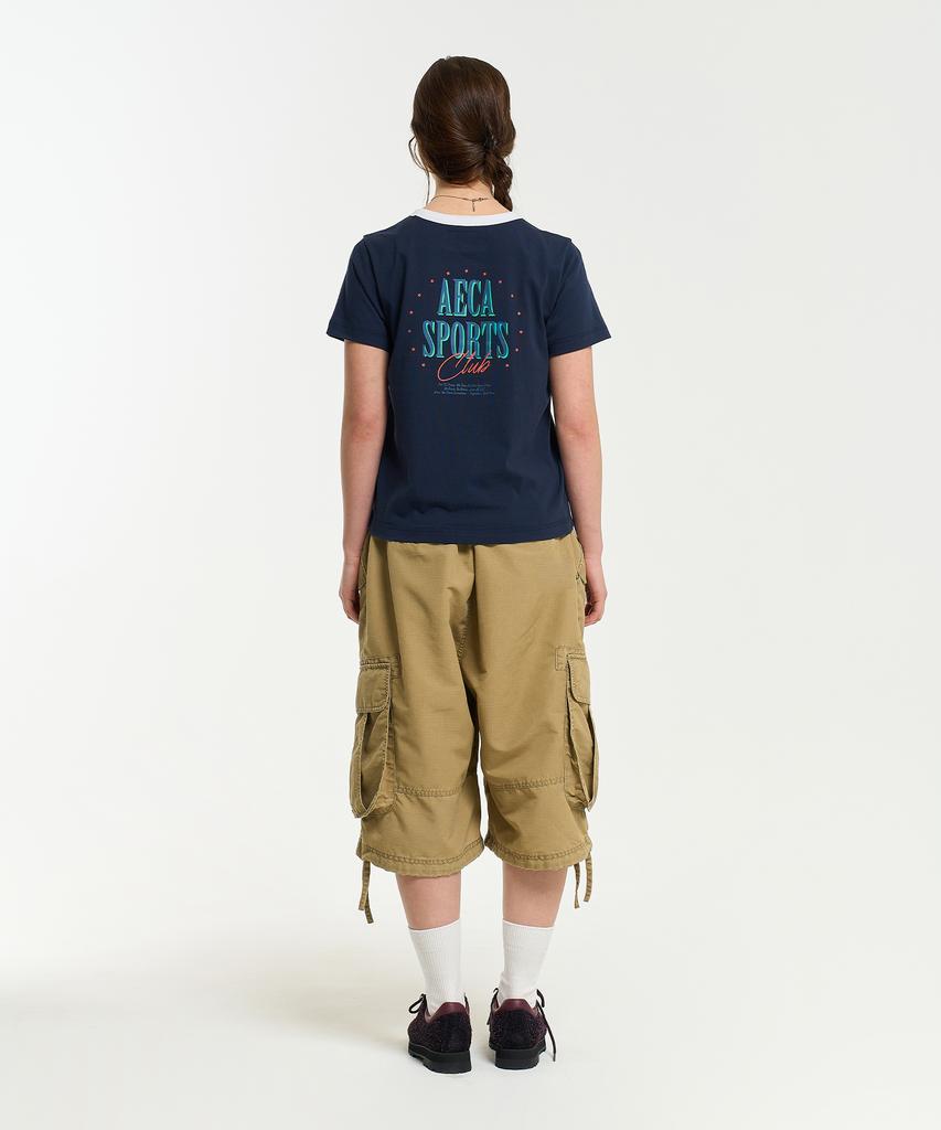 AECA (Woman) Sports Club Ringer Half Sleeve Tee-Navy