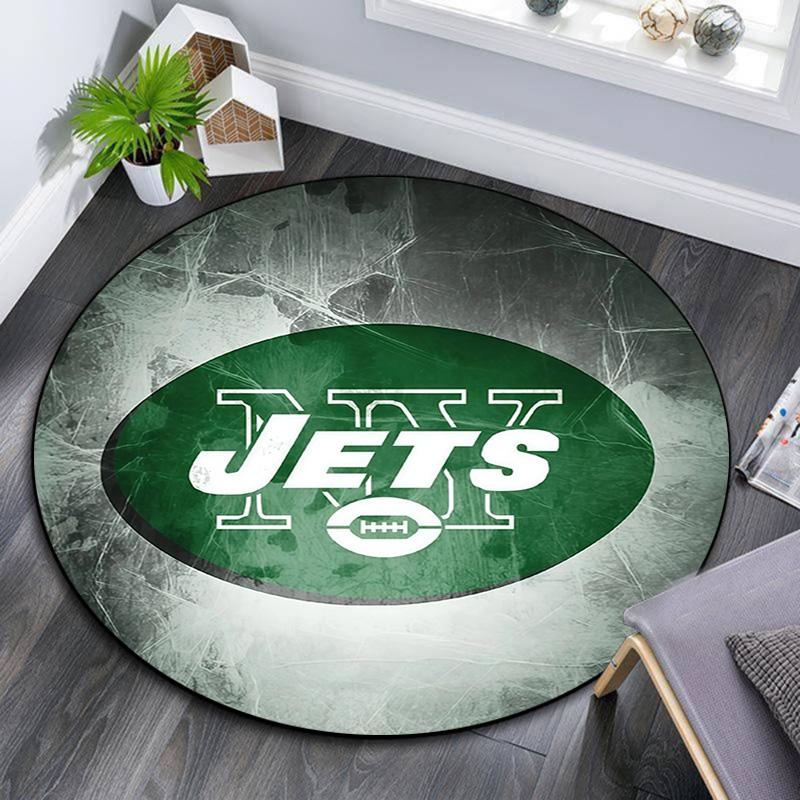New York Jets2 Round Area Rug,Carpet Rug for Living Room Bedroom Sofa Playroom Decor,Non-slip Floor Mat