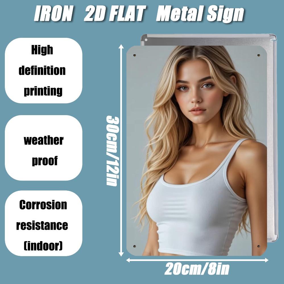 Retro Metall Eisen Schild 8 Zoll * 12 Zoll - Goldhaariges Weißes Tanktop Design Wanddeko für Männerhöhle Werkstatt Pub