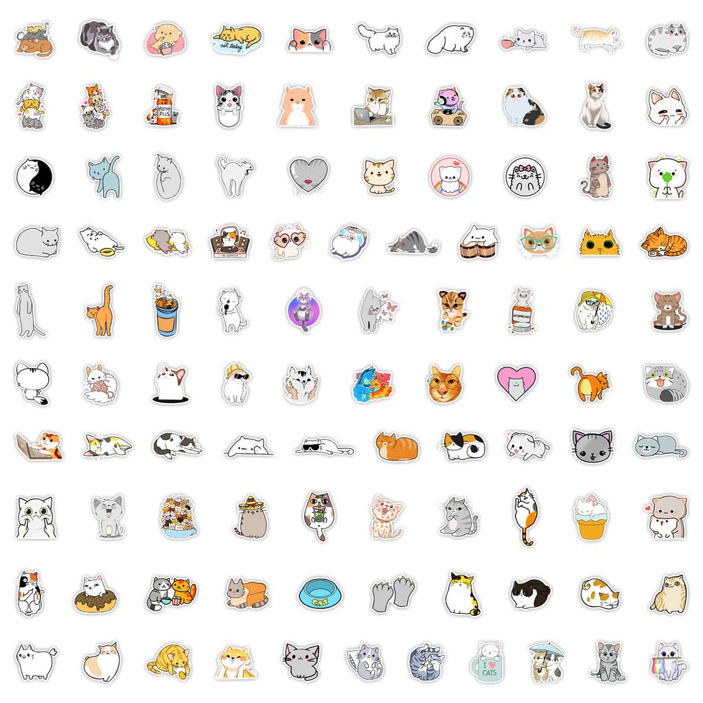 100 Kätzchen Doodle Aufkleber Koffer Auto Notizbuch Kühlschrank Wasserbecher Wasserdichte Dekorative Aufkleber