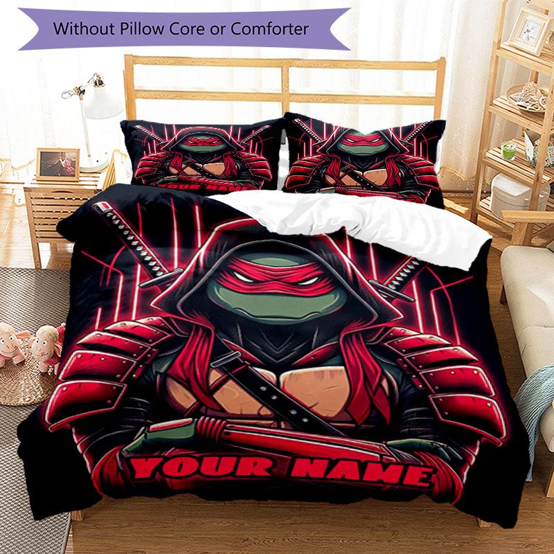 3PC Custom Name Ninja Turtle Artwork Bedding Set Printed  Bedding Set Duvet Cover Closure Includes 1 Duvet Cover & 80 Pillowcases for Bedroom