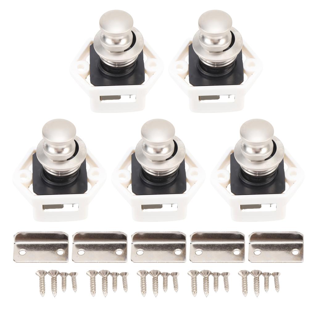 5PCS Push Button Latch Elegant Multipurpose RV Keyless Cupboard Door Knob Latch for Motorhome Home Yachts White Base
