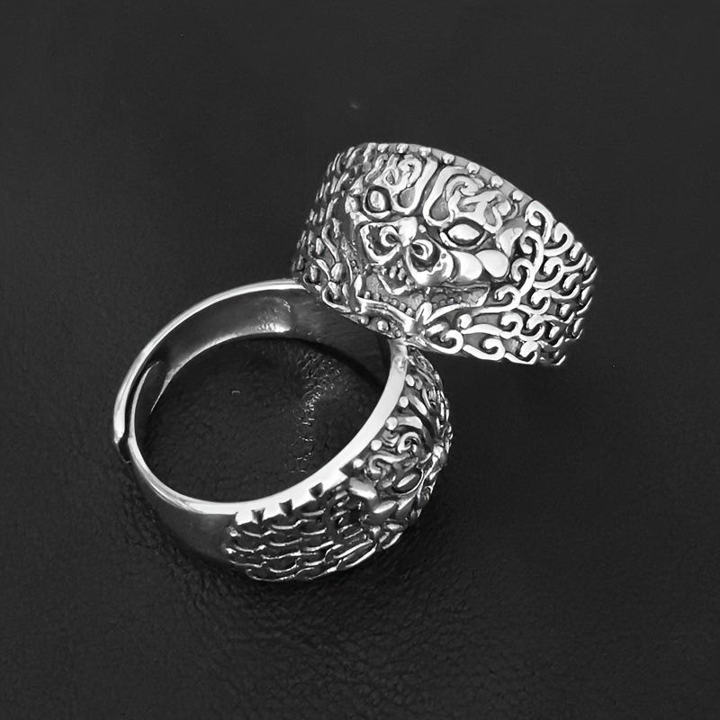 Pixiu Prosperity Thai Silver Ring - Ancient Style Retro Men's Open Taotie Design