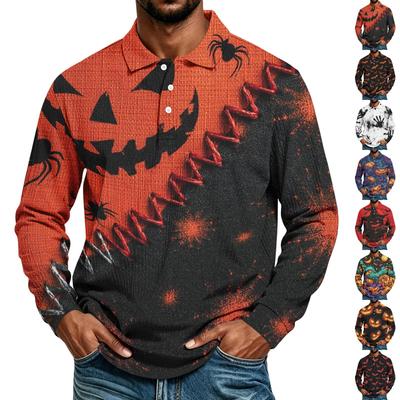 Men's Casual Halloween Printed Long Sleeve Shirt Loose Fit Top