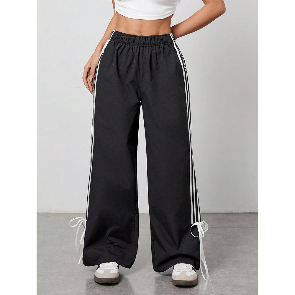 

Повседневные брюки в черно-белую полоску с бантом на ремне, женские брюки свободного кроя в стиле ретро с эластичной резинкой на талии XS