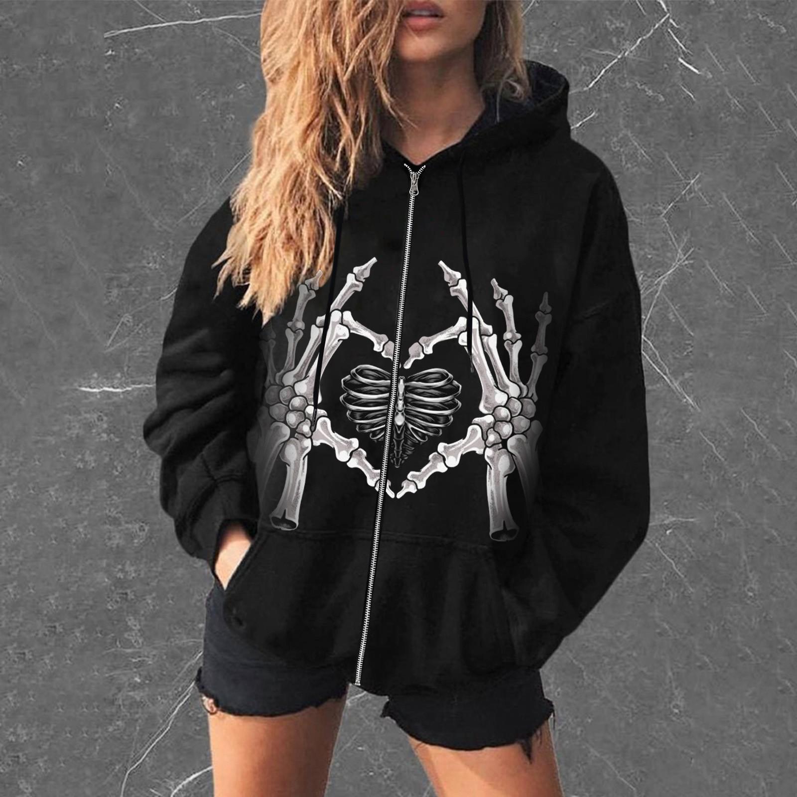 

Женская негабаритная толстовка на молнии с капюшоном на Хэллоуин, куртка с графическим принтом, топ, уличная толстовка M