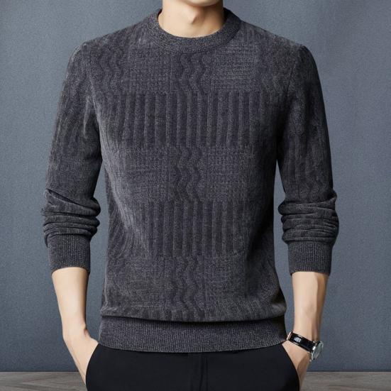 Men Thickened Sweater Casual Round Neck Long-sleeve Knitted Top Warm Pullover Knitwear for Autumn Winter Work Street
