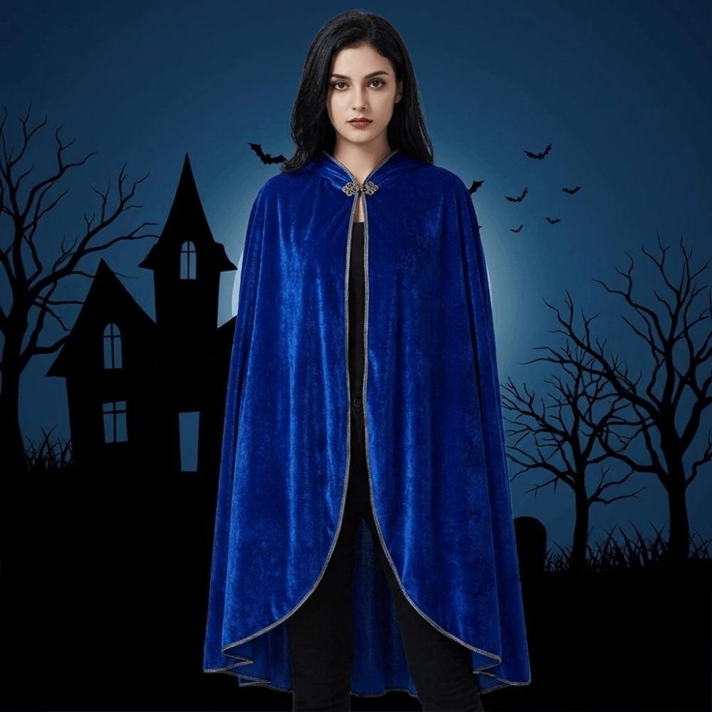 Solid Color Halloween Cloak Golden Trim Velvet Cape Zombie Party Props Gothic Costume Cape Queen