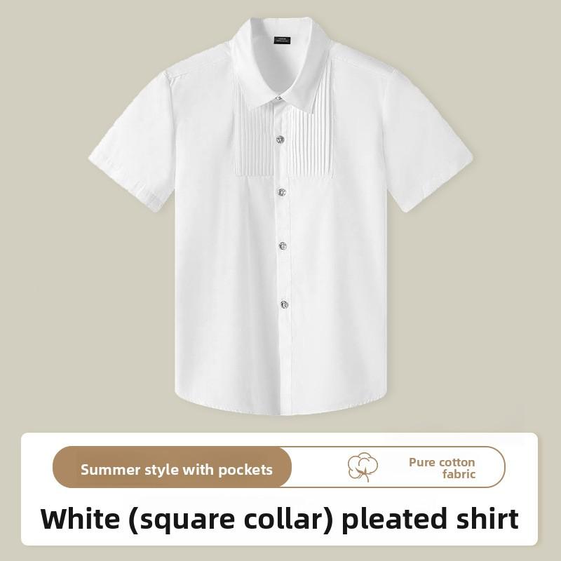 Dětské bavlněné tričko s krátkým rukávem Pohodlné Šetrné k pokožce Jednobarevná vrchní část S plisovaným detailem Pro kluky Dívky Školní uniforma Oblečení na vystoupení