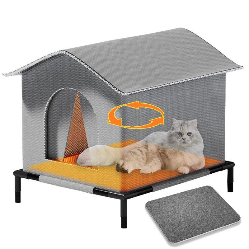 

All-Weather Outdoor Cat House with Reversible Cushion | Insulated Shelter for Stray & Multiple Cats | Includes Bonus No-Shelf серый
