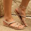 Fashion Round Toe Open Toe Roman Shoes Women's Summer New Retro Round Toe Cutout Metal Buckle Soft Sole Flat Sandals