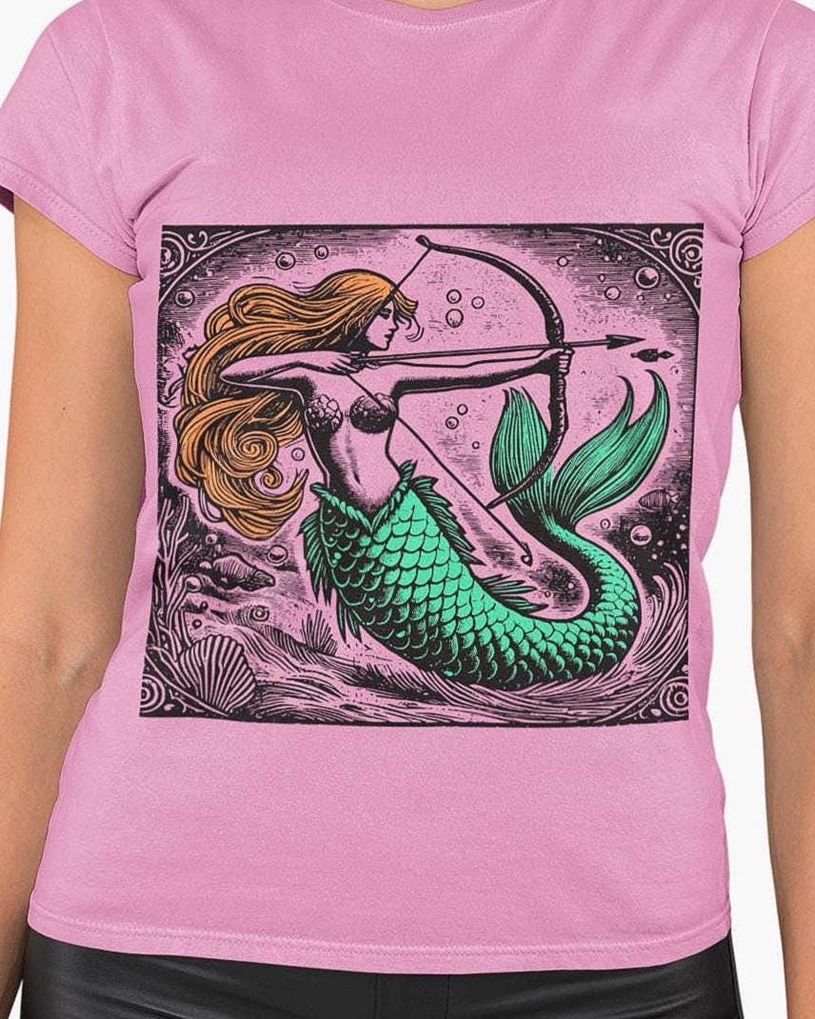 Archery Mermaid T-Shirt: Artistic Graphic Tee, Mythical Ocean Art 3XL