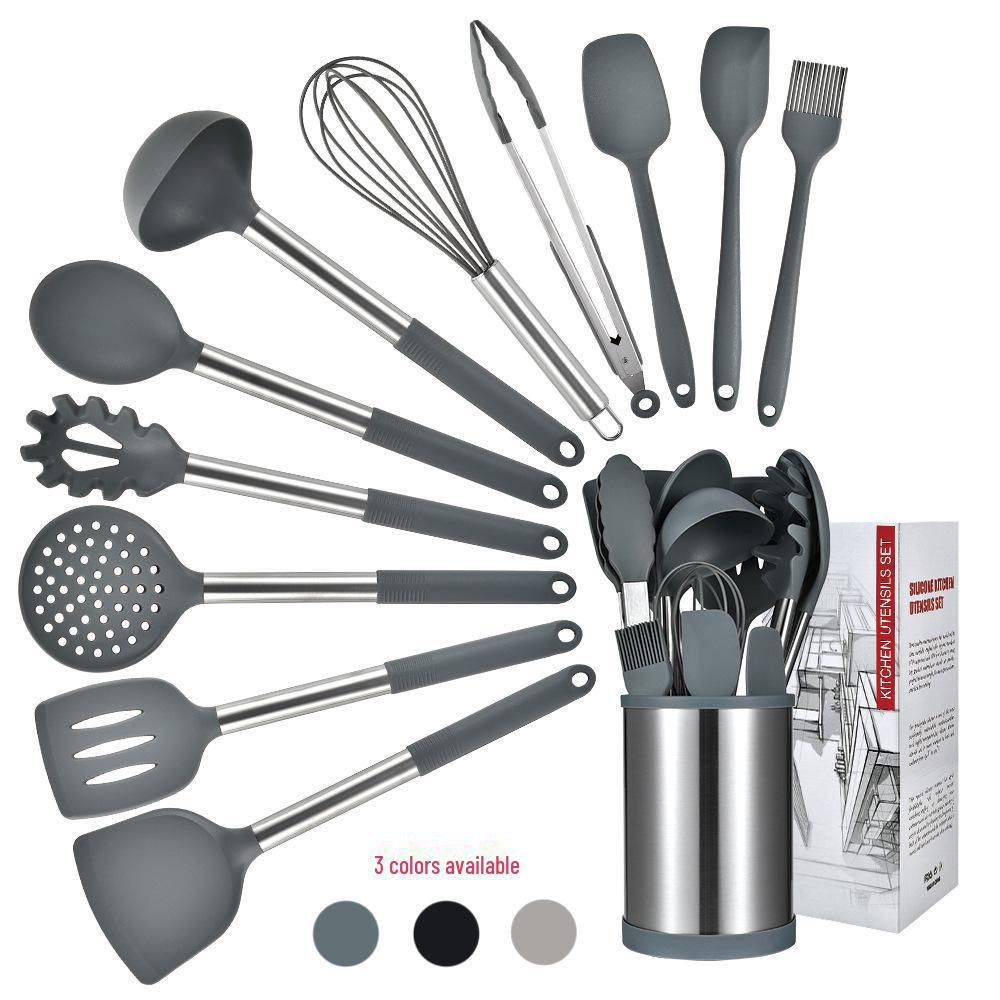 Rotatable 12-Piece Silicone Kitchenware Set: Frying Shovel & Soup Spoon Included