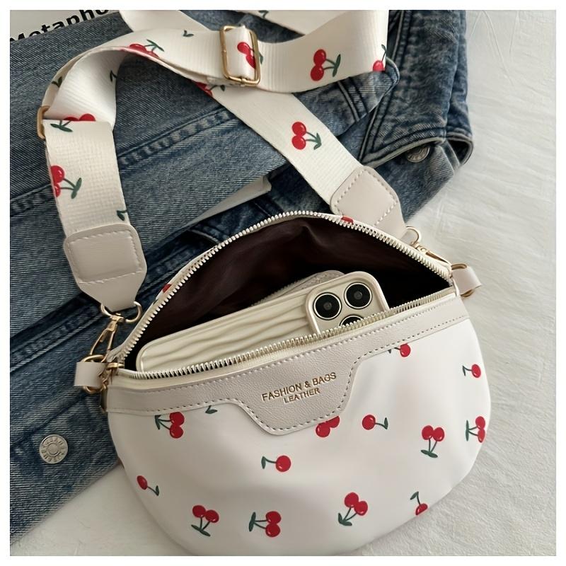 1pc Women'S Crossbody Bag Lightweight, Versatile, And Fashionable Cherry Print Waist Bag Featuring a Zipper Closure And an Adjustable Strap
