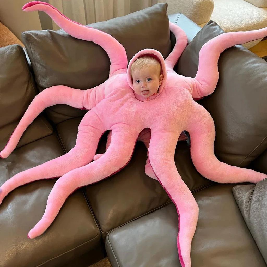 New Cute Giant Octopus Funny Role Play Children Halloween Stage Role Play Costume Pink Cushion Christmas Pillow Bodysuit