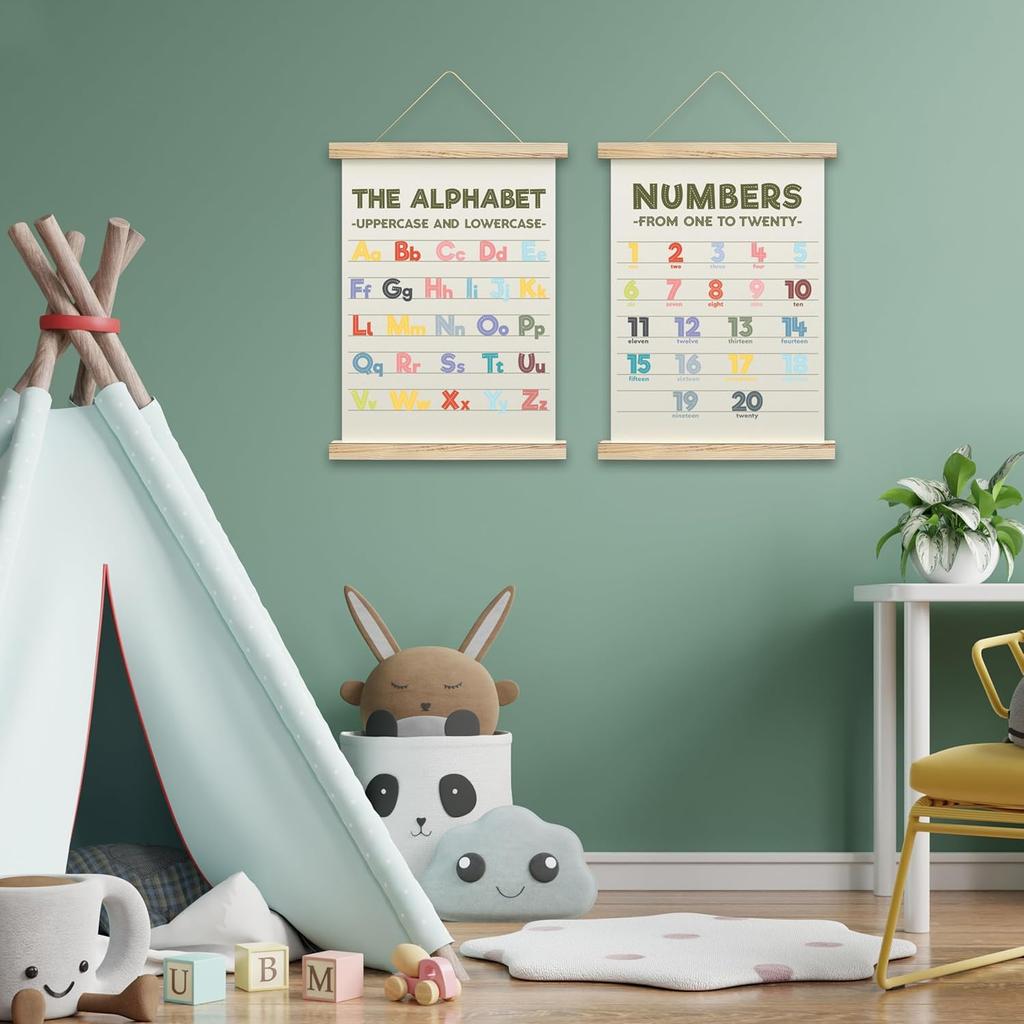QUDNCR Alphabet Chart And Number Poster Hanger Frame, Educational Wall Art For Classroom Homeschool, Learning Posters For Kids Toddlers, Nursery