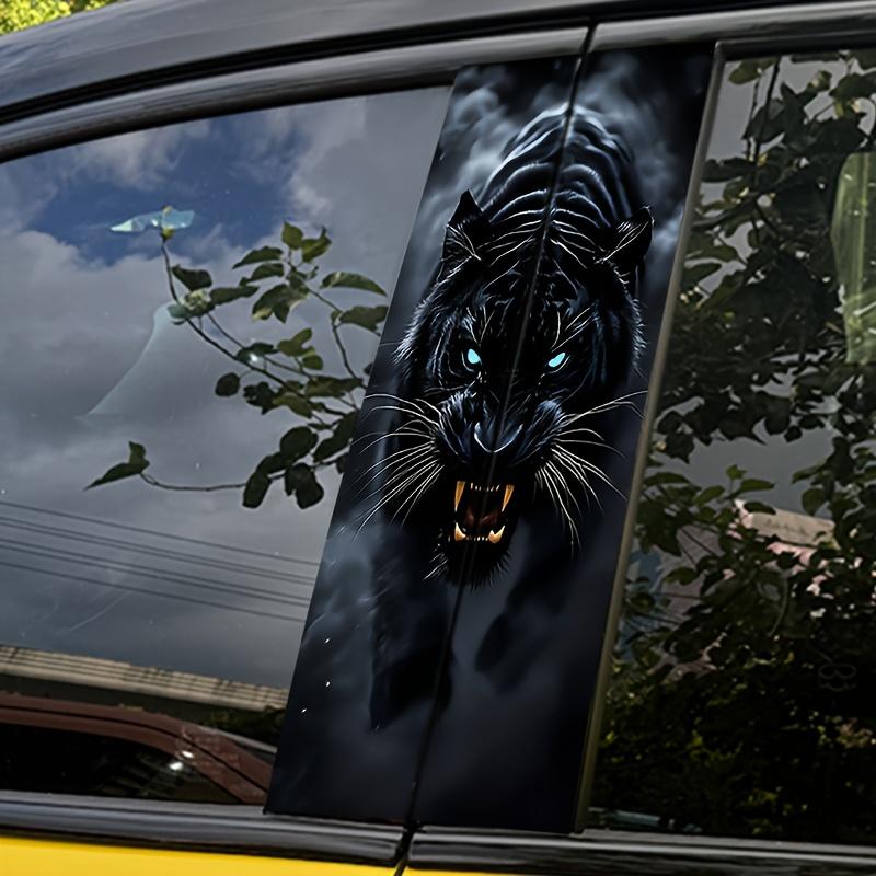2 Piezas/juego, Pegatina para pilar B de coche Tigre Negro; duradero, impermeable, resistente a los arañazos, película protectora para pilar B de coche, pegatina para coche