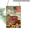 2D Flat Vintage Red Truck American Flag Metal Sign Durable Aluminum Material 8*12 Inches Farmhouse Patriotic Decor, 4th of July Farm, Vintage Truck