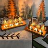 Solid Wood Iron Holder Christmas Town Silhouette Candle Holder, Wooden Tea Light Stand for Indoor Ornament Tabletop Decoration, Metal Festive