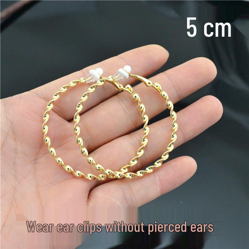 Women’s Shiny Twisted Circle Ear Clips - Gold & Silver, No Piercing Needed