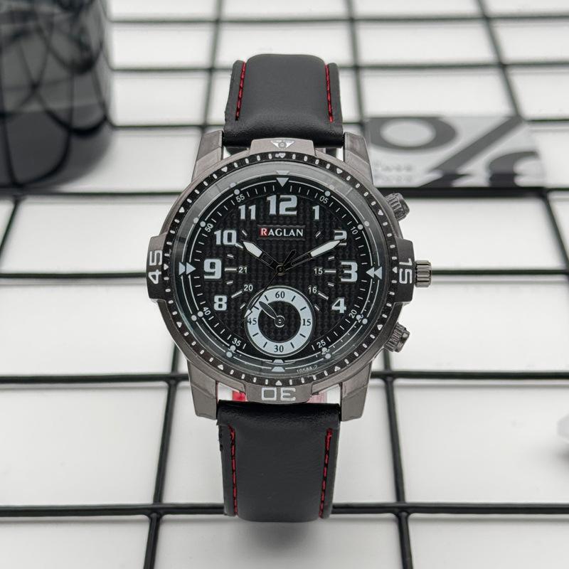 Мужские часы JYL Студенческие Спортивные Большой Циферблат Кожаный Ремешок Black виридийский зеленый