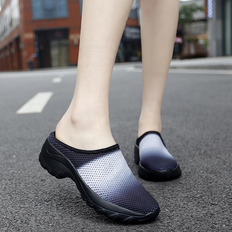 Women's Backless Walking Sneakers Summer Slip-on Mule Shoes Closed Toe Slippers Height Increase Comfort Casual Traveltime Mule