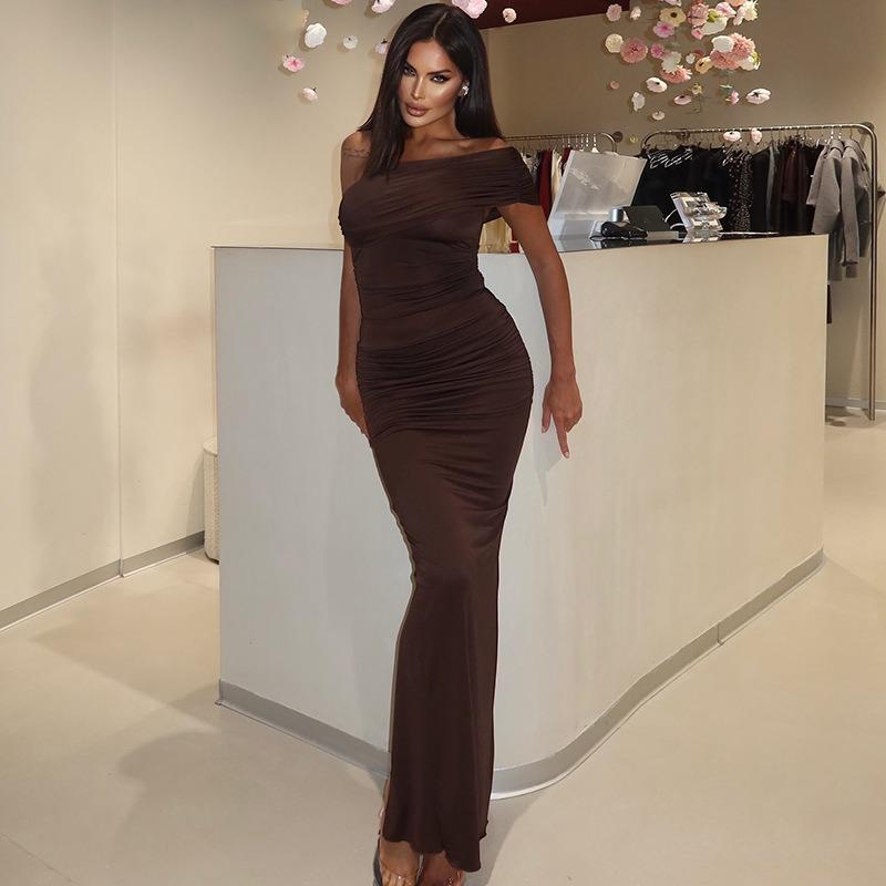 Off-Shoulder Bodycon Party Abend Langkleid 2026 Neu Damen Einzelschulter Ärmel Schlitz Elegant Kleider Rückenfrei Sexy Kleid