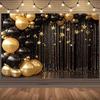 2D Schwarz Gold Quasten Vorhang Hintergrund Geburtstagsparty Wandbehang