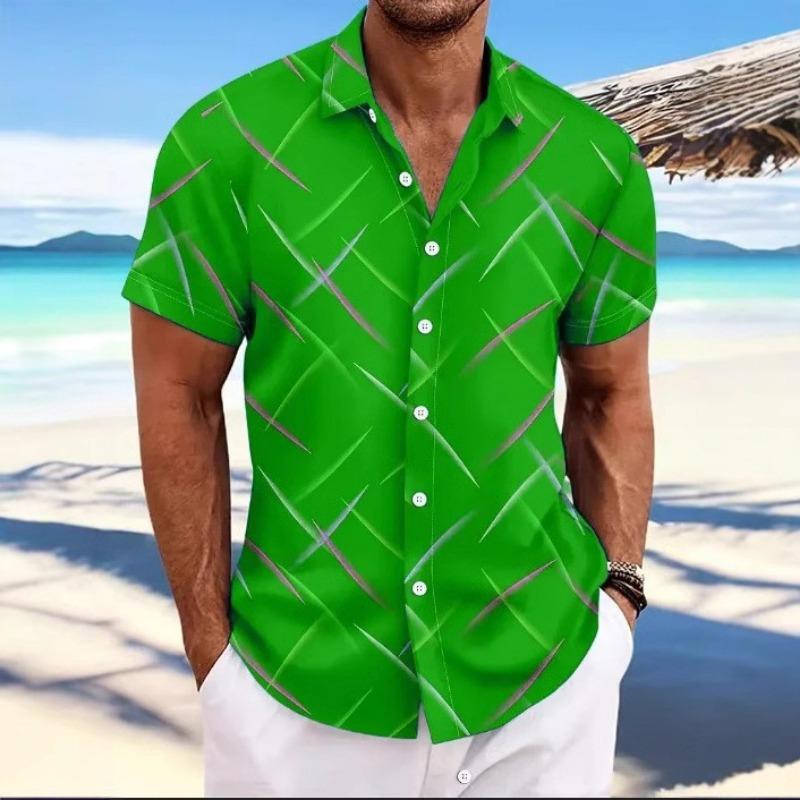 Men Colorful Geometric Print Short Sleeve Button Down Shirt