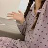 Korean Style Women's Heart Pajamas - Long Sleeve & Pants, Spring/Autumn Casual Wear