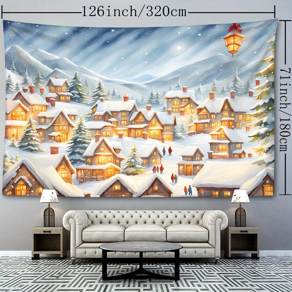1pc Christmas Village Tapestry, 126x71inch, Festive Holiday Wall Hanging, Polyester Soft and Flat Fabric, No Power Needed, Woven, Textured, Natural St