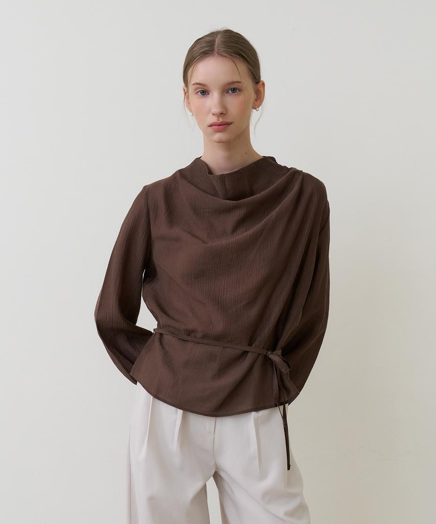 BIBYSEOB Cowl Neck String Blouse Brown [T61]
